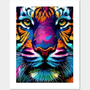 Pop Art Tiger Face In Vibrant Colors - A Unique and Playful Art Print For Animal Lovers Posters and Art